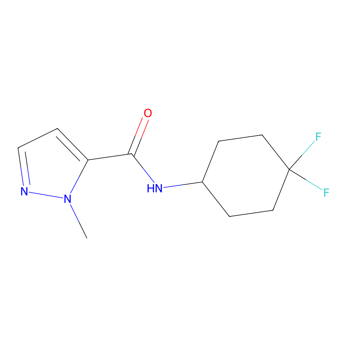 N-(4,4-difluorocyclohexyl)-1-methyl-1H-pyrazole-5-carboxamide molecular structure, CAS 2034225-74-4