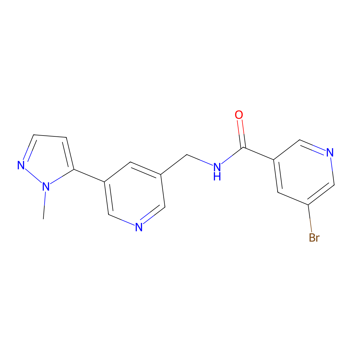 5-bromo-N-((5-(1-methyl-1H-pyrazol-5-yl)pyridin-3-yl)methyl)nicotinamide molecular structure, CAS 2034225-84-6