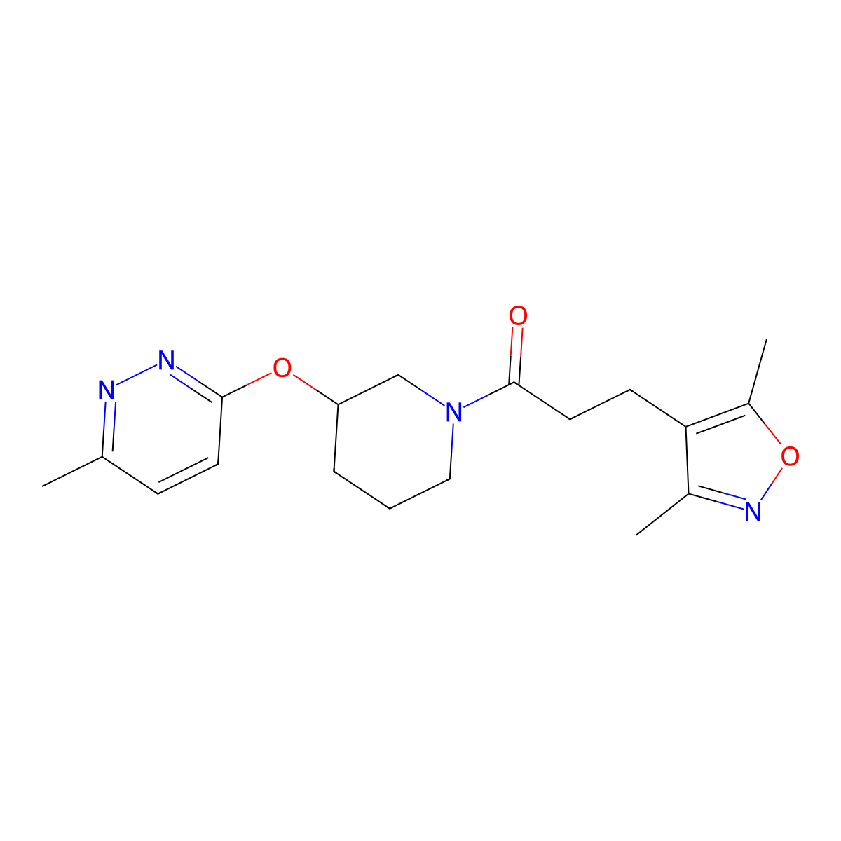 3-(3,5-Dimethylisoxazol-4-yl)-1-(3-((6-methylpyridazin-3-yl)oxy)piperidin-1-yl)propan-1-one molecular structure, CAS 2034225-86-8