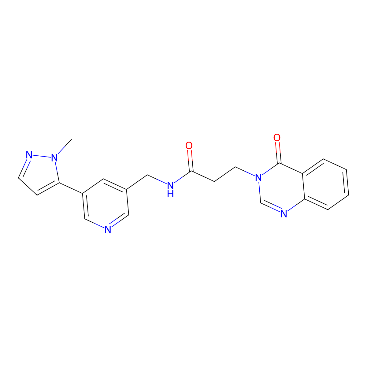N-((5-(1-methyl-1H-pyrazol-5-yl)pyridin-3-yl)methyl)-3-(4-oxoquinazolin-3(4H)-yl)propanamide molecular structure, CAS 2034225-88-0