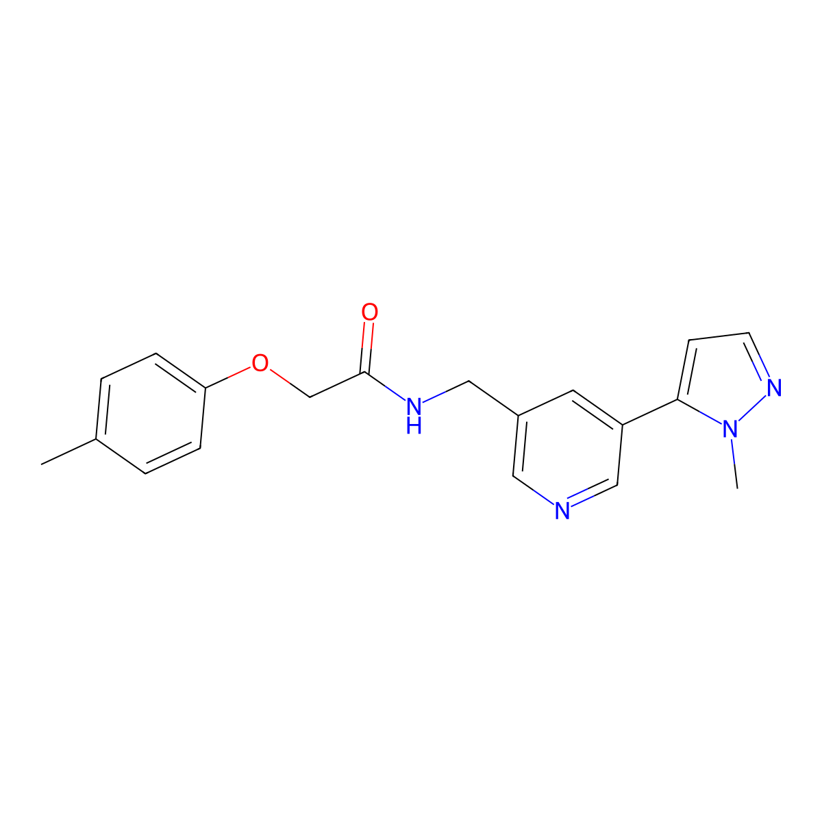 N-((5-(1-methyl-1H-pyrazol-5-yl)pyridin-3-yl)methyl)-2-(p-tolyloxy)acetamide molecular structure, CAS 2034225-90-4