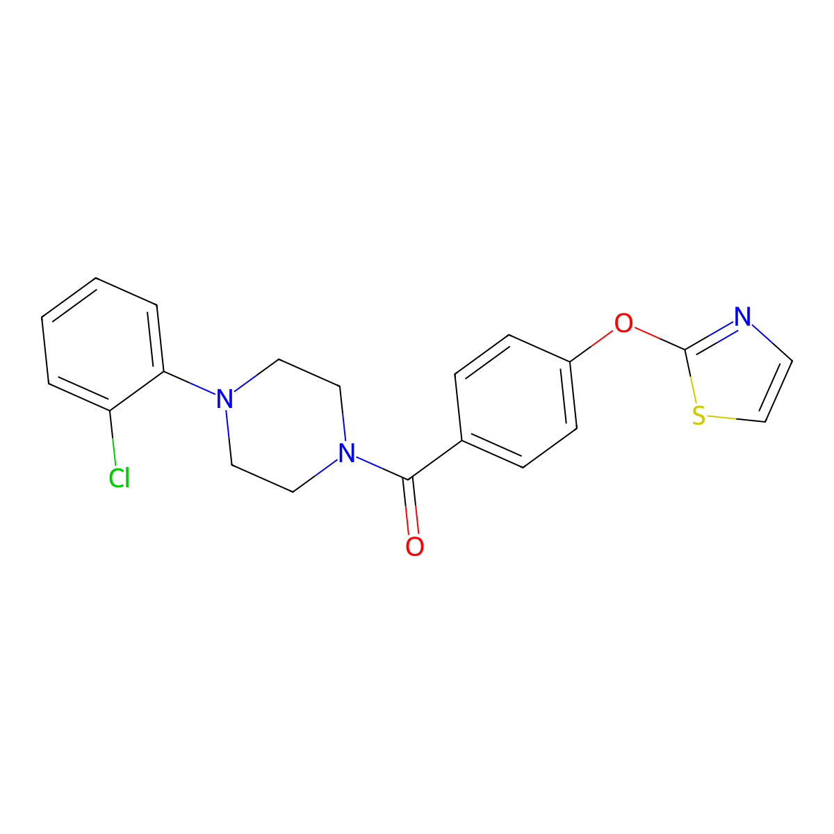 (4-(2-Chlorophenyl)piperazin-1-yl)(4-(thiazol-2-yloxy)phenyl)methanone molecular structure, CAS 2034225-96-0
