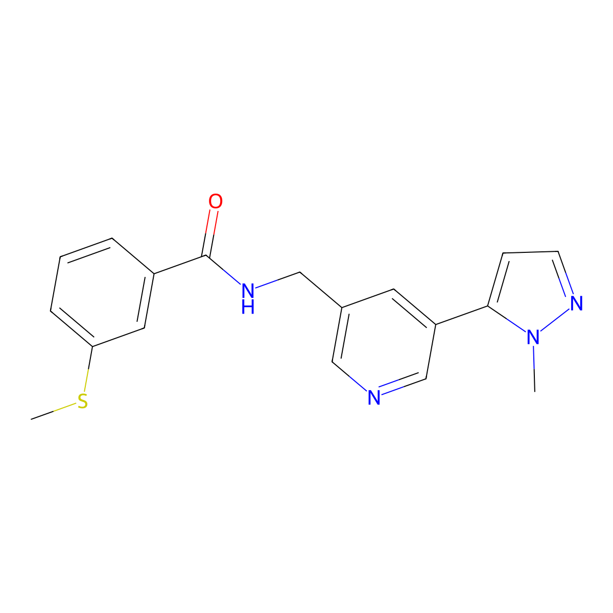 N-((5-(1-methyl-1H-pyrazol-5-yl)pyridin-3-yl)methyl)-3-(methylthio)benzamide molecular structure, CAS 2034225-98-2