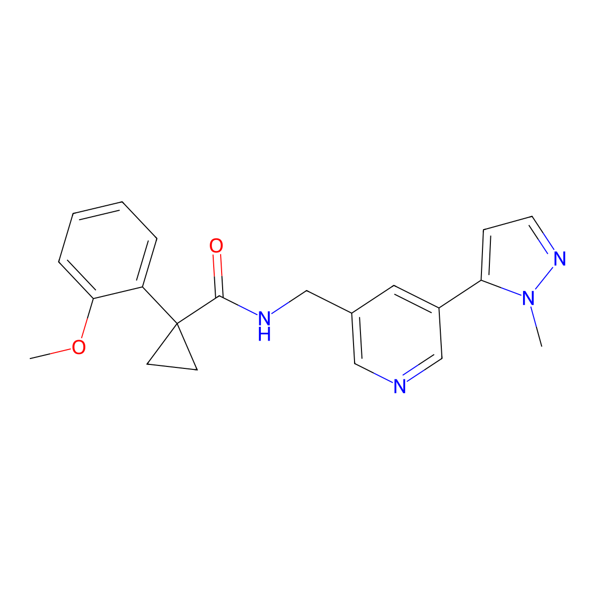 1-(2-methoxyphenyl)-N-((5-(1-methyl-1H-pyrazol-5-yl)pyridin-3-yl)methyl)cyclopropanecarboxamide molecular structure, CAS 2034226-09-8