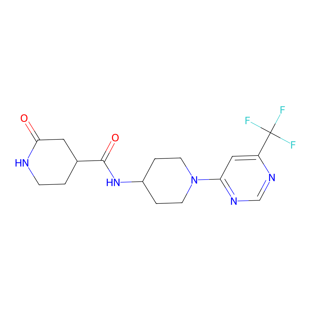 2-oxo-N-(1-(6-(trifluoromethyl)pyrimidin-4-yl)piperidin-4-yl)piperidine-4-carboxamide molecular structure, CAS 2034226-15-6