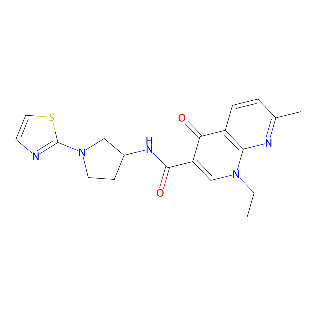 1-ethyl-7-methyl-4-oxo-N-(1-(thiazol-2-yl)pyrrolidin-3-yl)-1,4-dihydro-1,8-naphthyridine-3-carboxamide molecular structure, CAS 2034226-18-9