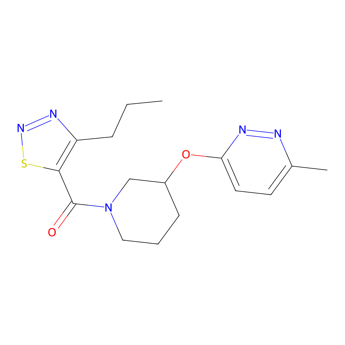 (3-((6-Methylpyridazin-3-yl)oxy)piperidin-1-yl)(4-propyl-1,2,3-thiadiazol-5-yl)methanone molecular structure, CAS 2034226-25-8