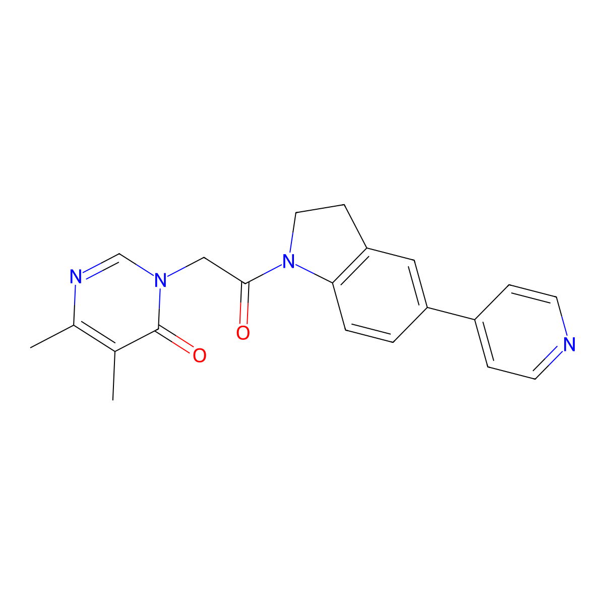 5,6-dimethyl-3-(2-oxo-2-(5-(pyridin-4-yl)indolin-1-yl)ethyl)pyrimidin-4(3H)-one molecular structure, CAS 2034226-36-1