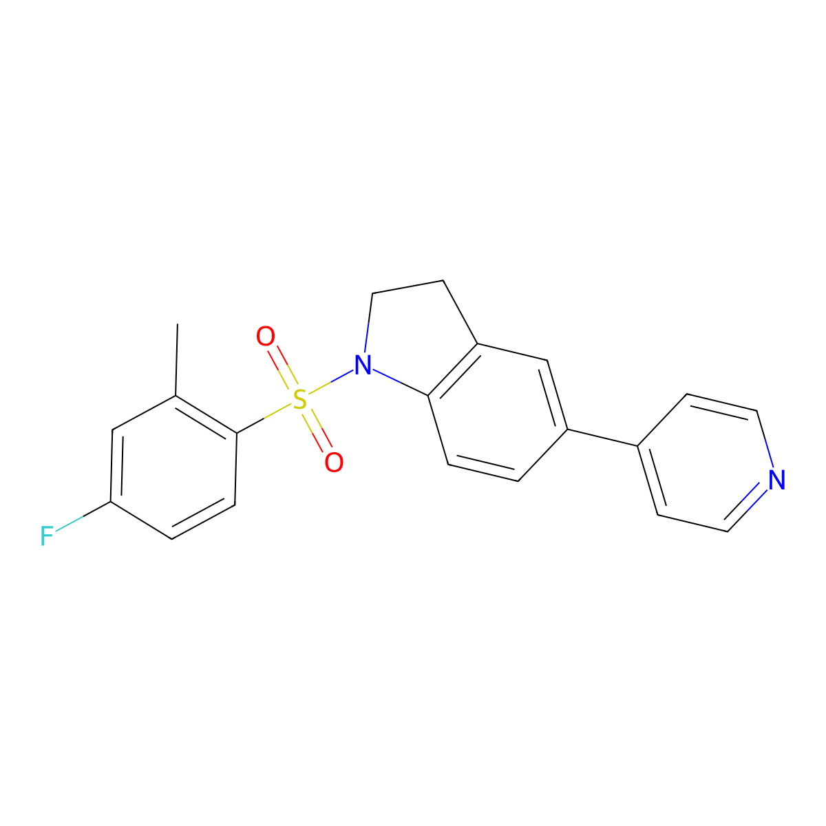 1-((4-Fluoro-2-methylphenyl)sulfonyl)-5-(pyridin-4-yl)indoline molecular structure, CAS 2034226-40-7