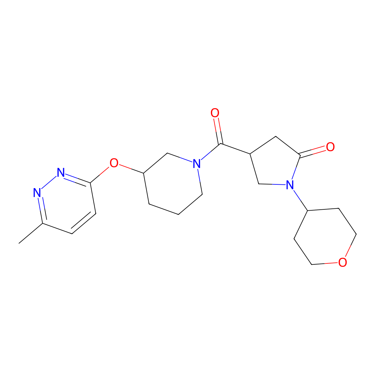 4-(3-((6-methylpyridazin-3-yl)oxy)piperidine-1-carbonyl)-1-(tetrahydro-2H-pyran-4-yl)pyrrolidin-2-one molecular structure, CAS 2034226-47-4