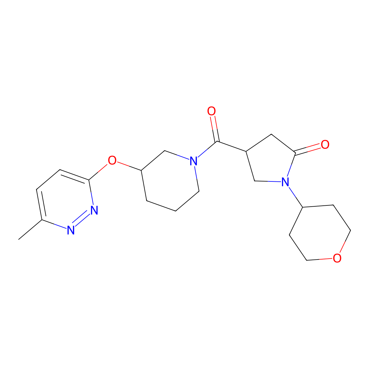 4-(3-((6-methylpyridazin-3-yl)oxy)piperidine-1-carbonyl)-1-(tetrahydro-2H-pyran-4-yl)pyrrolidin-2-one molecular structure, CAS 2034226-47-4