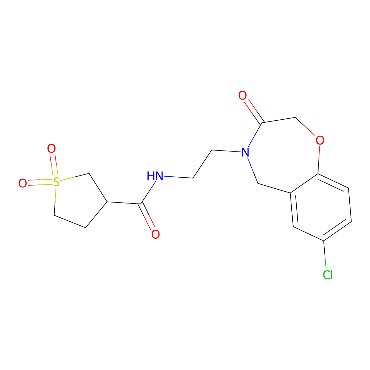 N-(2-(7-chloro-3-oxo-2,3-dihydrobenzo[f][1,4]oxazepin-4(5H)-yl)ethyl)tetrahydrothiophene-3-carboxamide 1,1-dioxide molecular structure, CAS 2034226-52-1