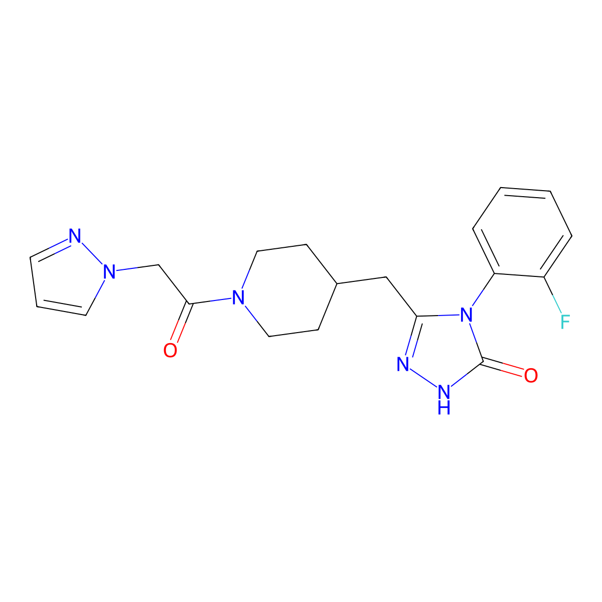 3-((1-(2-(1H-pyrazol-1-yl)acetyl)piperidin-4-yl)methyl)-4-(2-fluorophenyl)-1H-1,2,4-triazol-5(4H)-one molecular structure, CAS 2034226-53-2