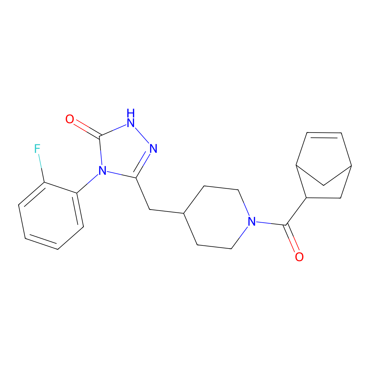3-((1-(bicyclo[2.2.1]hept-5-ene-2-carbonyl)piperidin-4-yl)methyl)-4-(2-fluorophenyl)-1H-1,2,4-triazol-5(4H)-one molecular structure, CAS 2034226-55-4