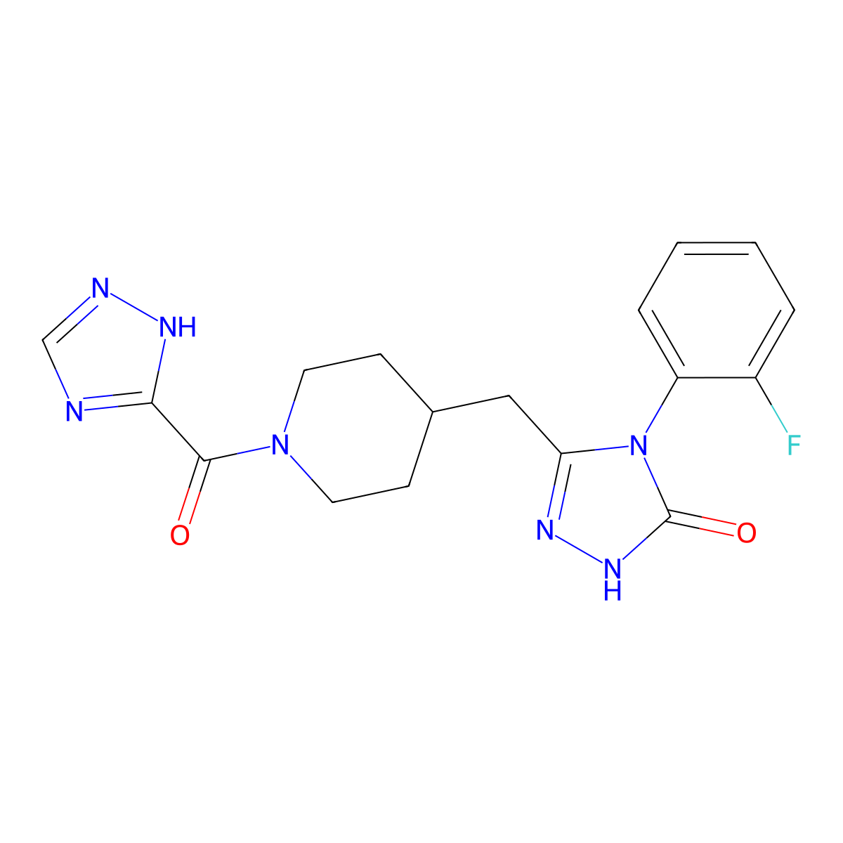 3-((1-(1H-1,2,4-triazole-5-carbonyl)piperidin-4-yl)methyl)-4-(2-fluorophenyl)-1H-1,2,4-triazol-5(4H)-one molecular structure, CAS 2034226-58-7