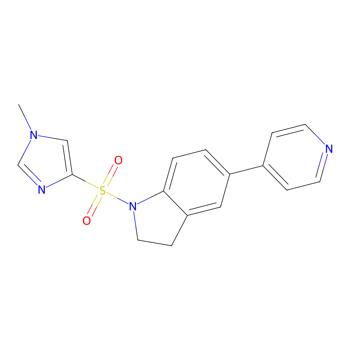 1-((1-methyl-1H-imidazol-4-yl)sulfonyl)-5-(pyridin-4-yl)indoline molecular structure, CAS 2034226-69-0