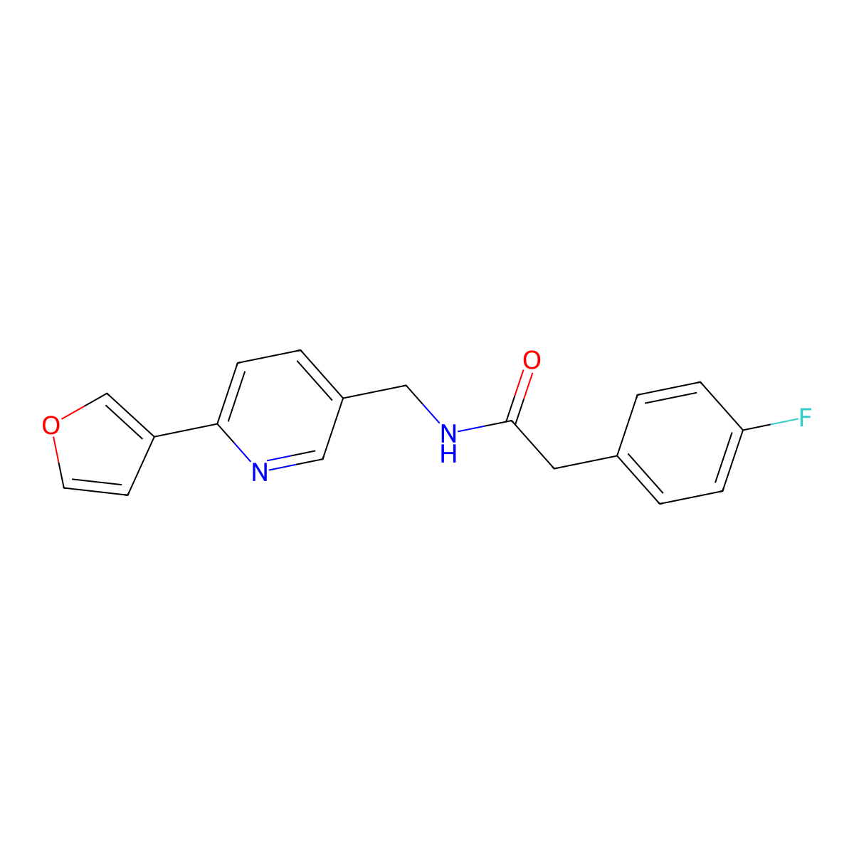 2-(4-fluorophenyl)-N-((6-(furan-3-yl)pyridin-3-yl)methyl)acetamide molecular structure, CAS 2034226-76-9