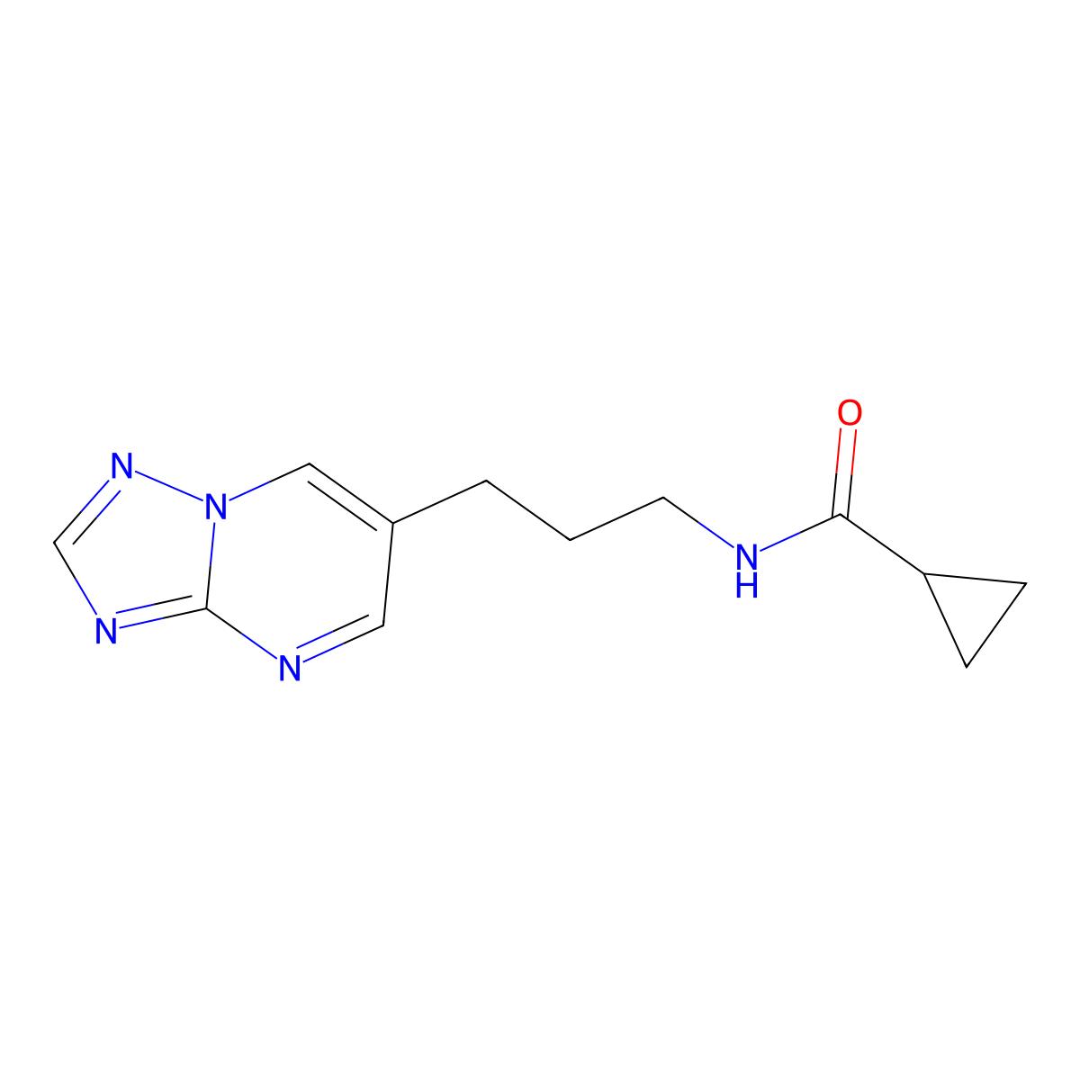 N-(3-([1,2,4]triazolo[1,5-a]pyrimidin-6-yl)propyl)cyclopropanecarboxamide molecular structure, CAS 2034226-78-1