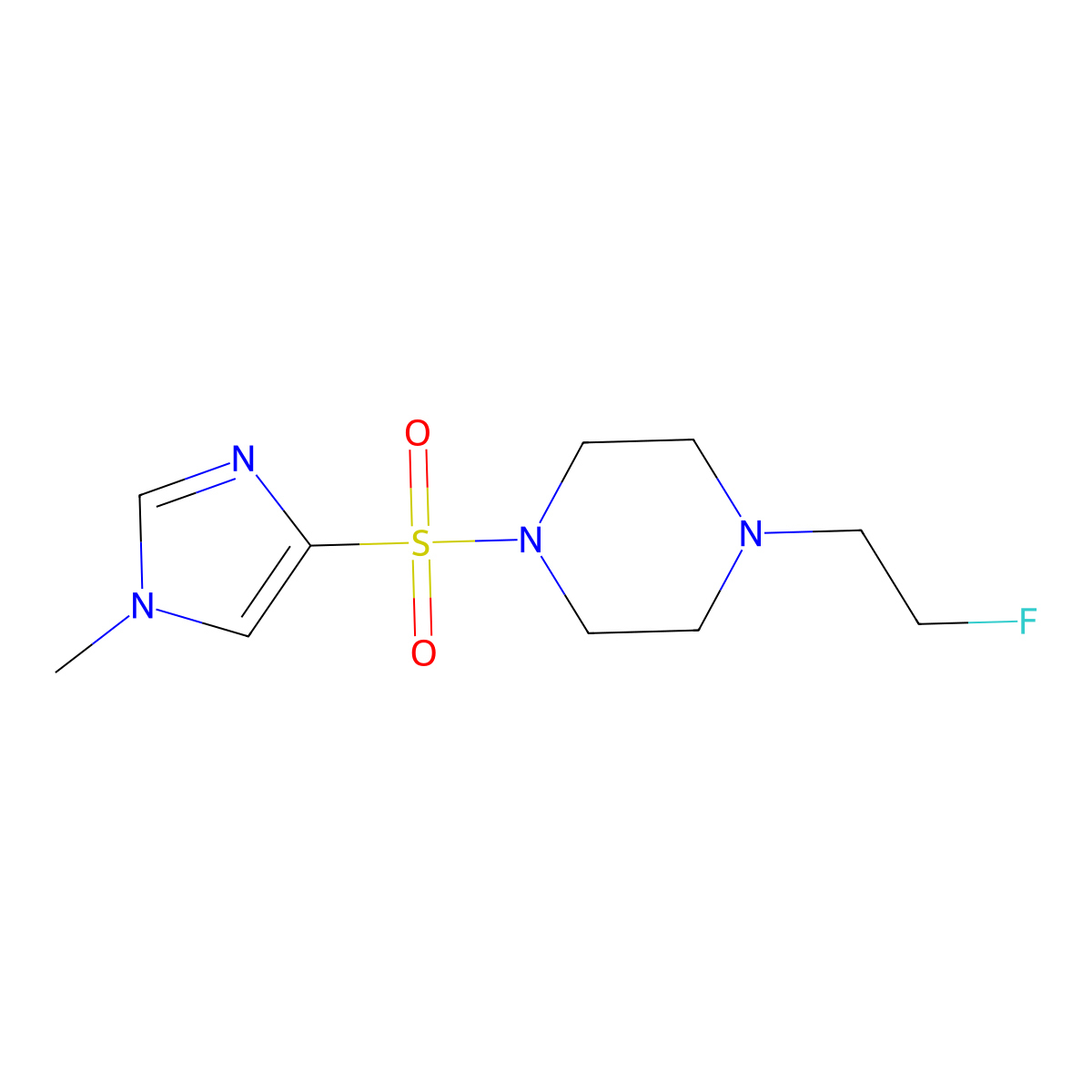 1-(2-fluoroethyl)-4-((1-methyl-1H-imidazol-4-yl)sulfonyl)piperazine molecular structure, CAS 2034226-87-2