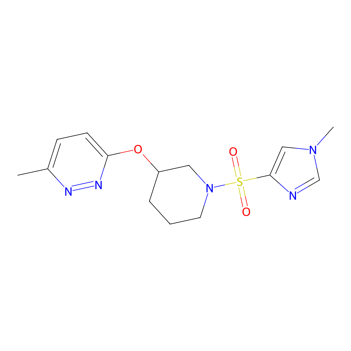 3-methyl-6-({1-[(1-methyl-1H-imidazol-4-yl)sulfonyl]piperidin-3-yl}oxy)pyridazine molecular structure, CAS 2034226-99-6