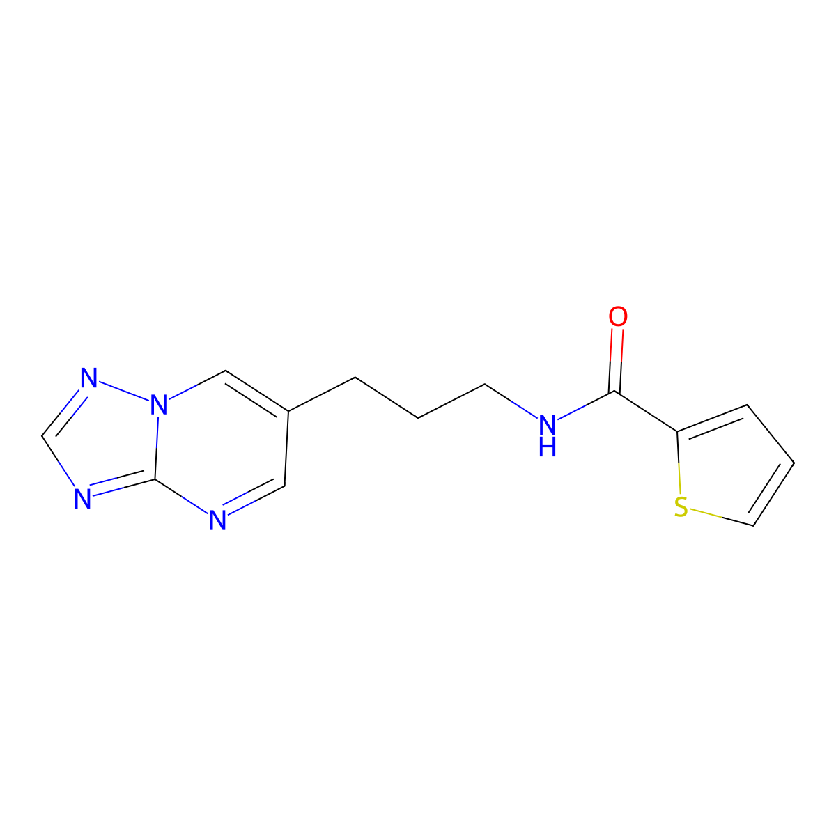 N-(3-([1,2,4]triazolo[1,5-a]pyrimidin-6-yl)propyl)thiophene-2-carboxamide molecular structure, CAS 2034227-01-3