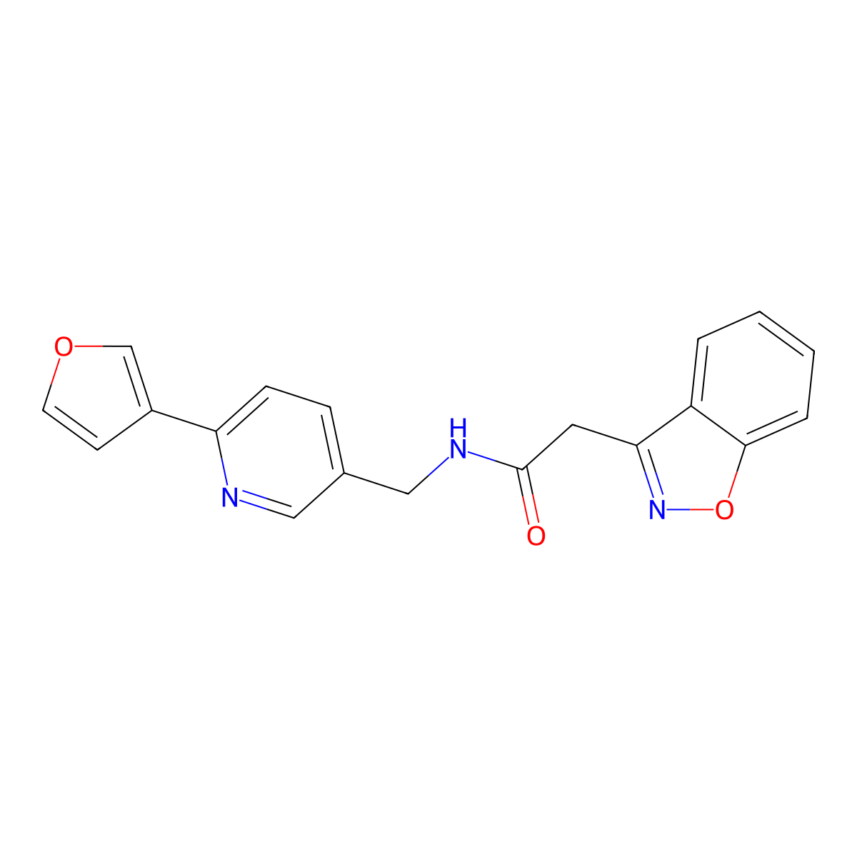 2-(benzo[d]isoxazol-3-yl)-N-((6-(furan-3-yl)pyridin-3-yl)methyl)acetamide molecular structure, CAS 2034227-06-8