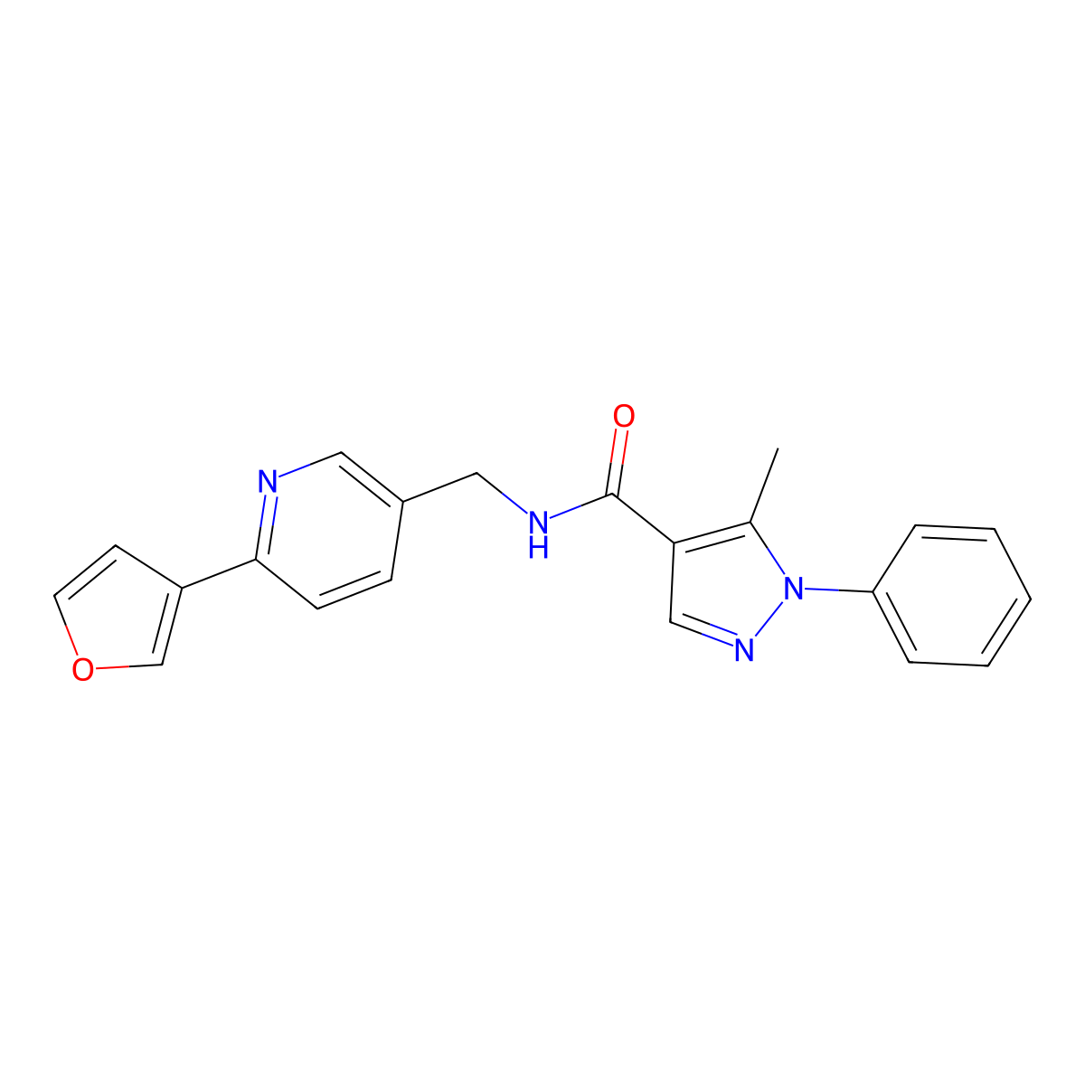 N-((6-(furan-3-yl)pyridin-3-yl)methyl)-5-methyl-1-phenyl-1H-pyrazole-4-carboxamide molecular structure, CAS 2034227-09-1