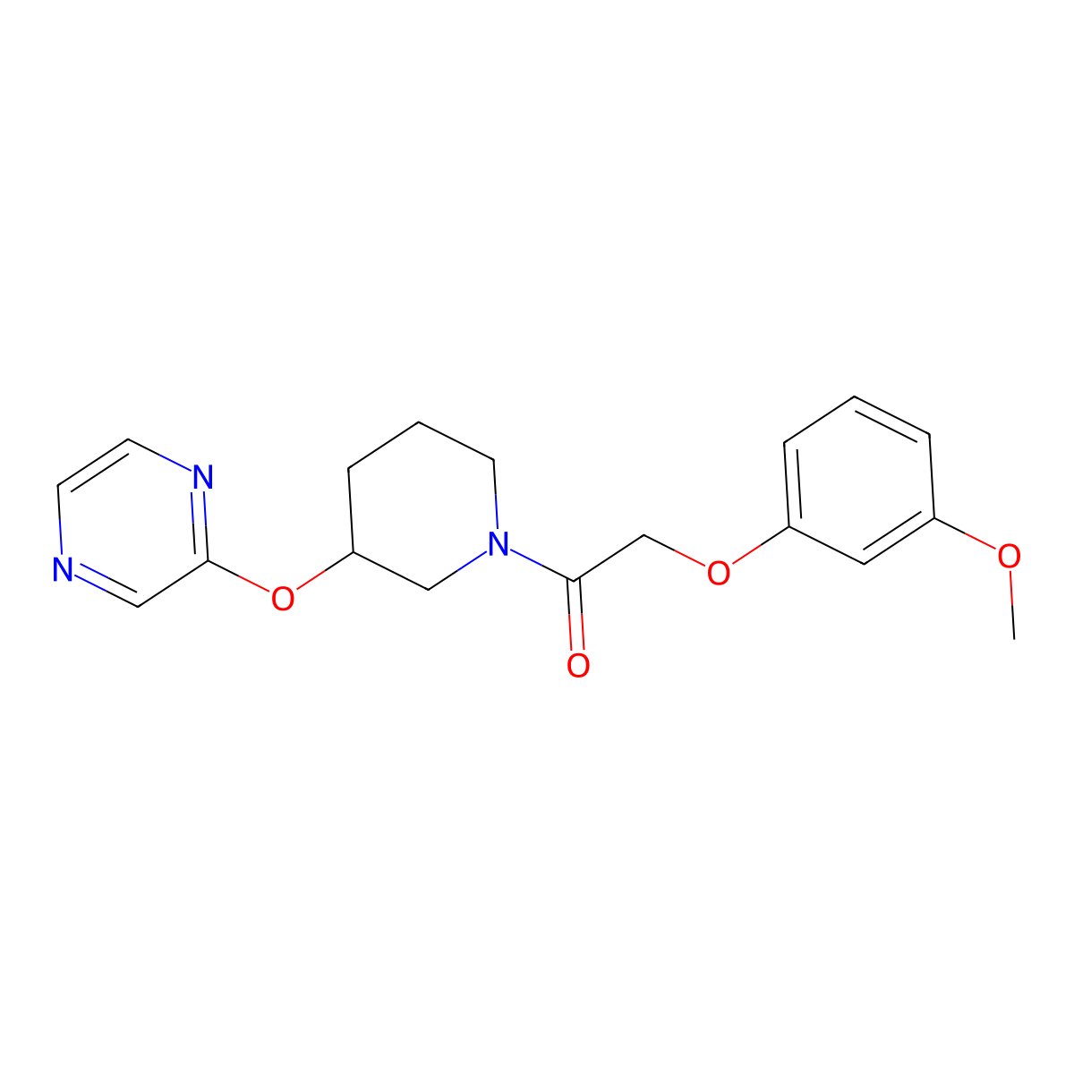 2-(3-Methoxyphenoxy)-1-[3-(pyrazin-2-yloxy)piperidin-1-yl]ethan-1-one molecular structure, CAS 2034227-23-9
