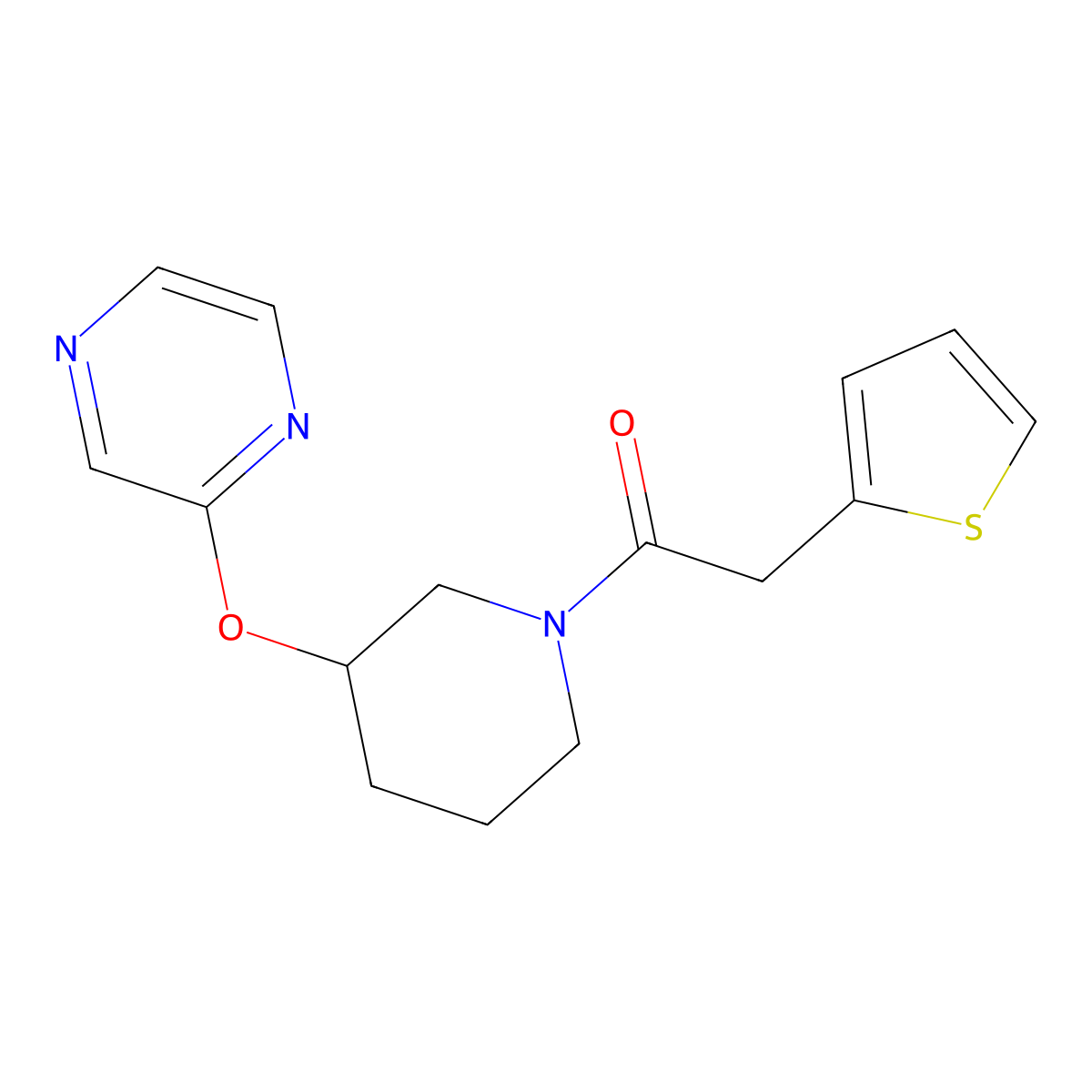 1-(3-(Pyrazin-2-yloxy)piperidin-1-yl)-2-(thiophen-2-yl)ethanone molecular structure, CAS 2034227-32-0