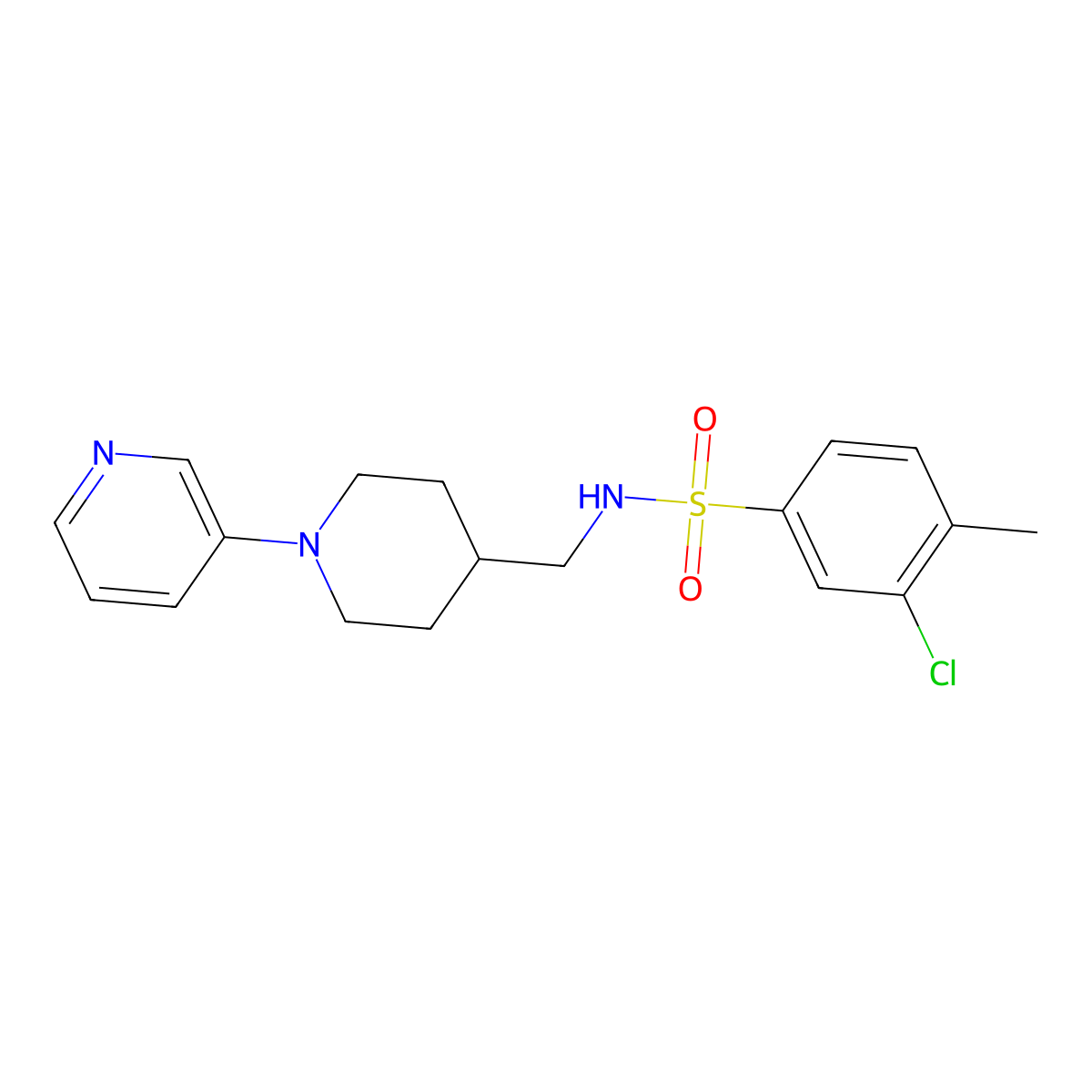 3-chloro-4-methyl-N-((1-(pyridin-3-yl)piperidin-4-yl)methyl)benzenesulfonamide molecular structure, CAS 2034227-34-2