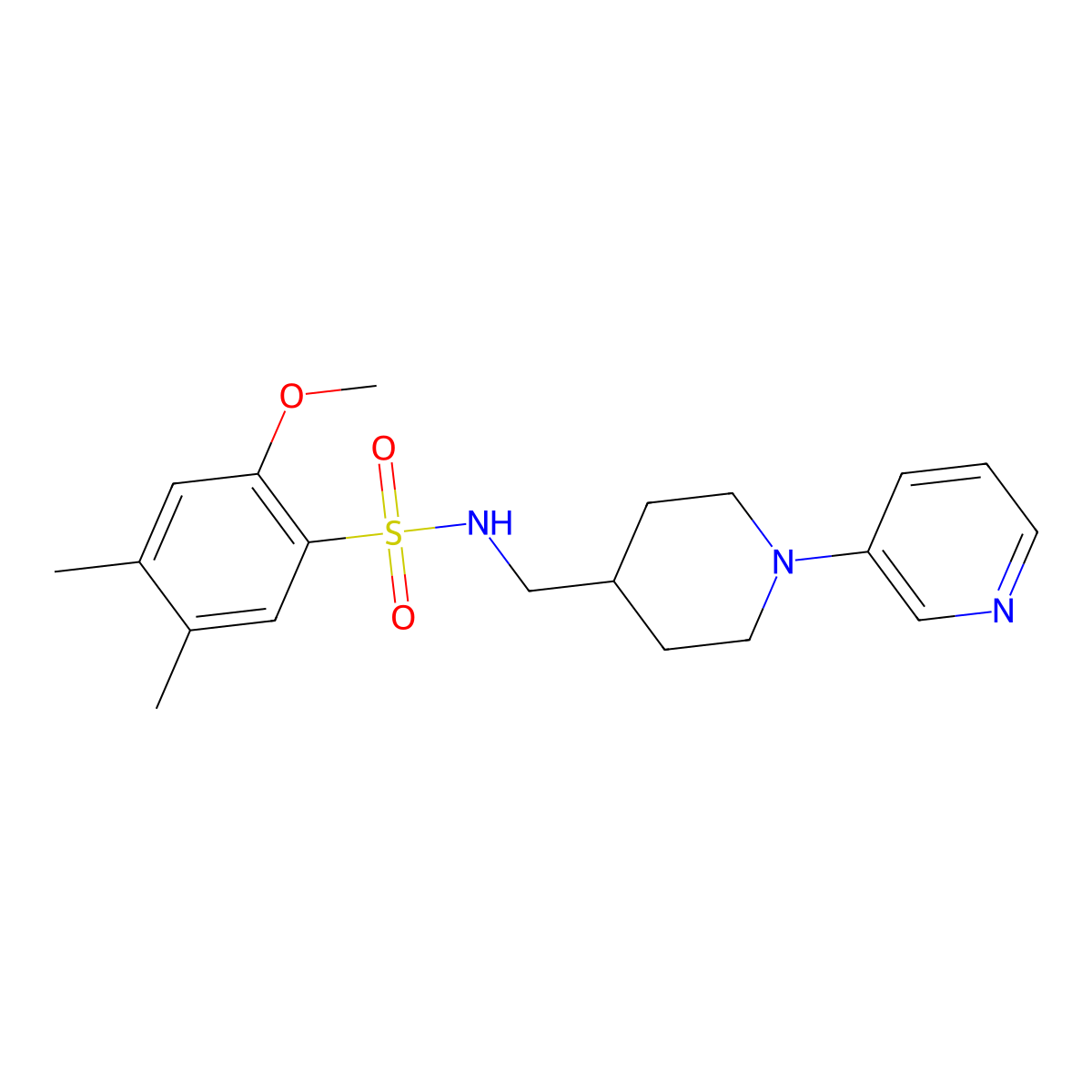 2-methoxy-4,5-dimethyl-N-((1-(pyridin-3-yl)piperidin-4-yl)methyl)benzenesulfonamide molecular structure, CAS 2034227-36-4