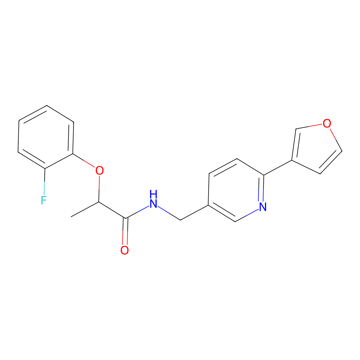 2-(2-fluorophenoxy)-N-{[6-(furan-3-yl)pyridin-3-yl]methyl}propanamide molecular structure, CAS 2034227-38-6