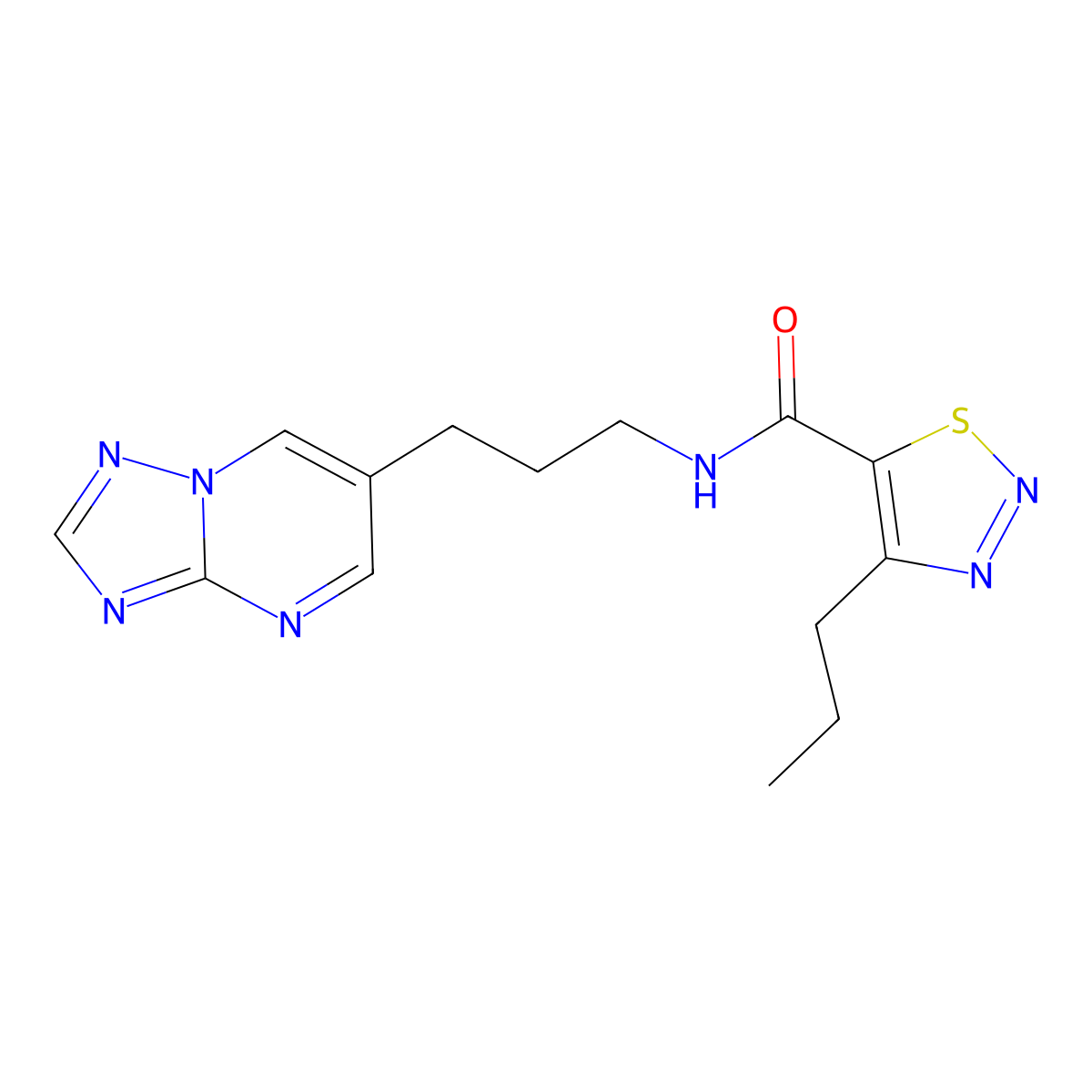 N-(3-([1,2,4]triazolo[1,5-a]pyrimidin-6-yl)propyl)-4-propyl-1,2,3-thiadiazole-5-carboxamide molecular structure, CAS 2034227-40-0