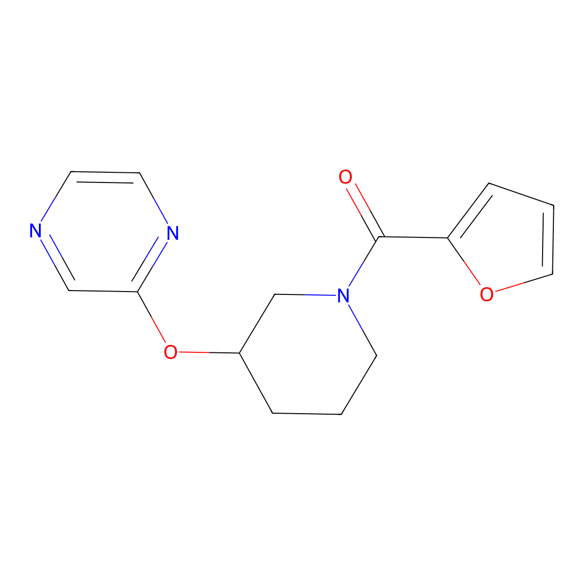 Furan-2-yl(3-(pyrazin-2-yloxy)piperidin-1-yl)methanone molecular structure, CAS 2034227-43-3