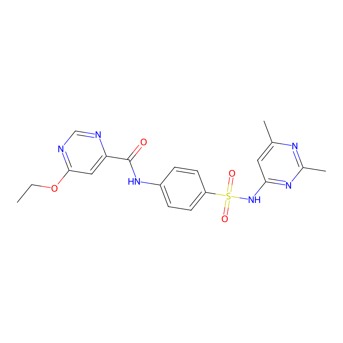 N-(4-(N-(2,6-dimethylpyrimidin-4-yl)sulfamoyl)phenyl)-6-ethoxypyrimidine-4-carboxamide molecular structure, CAS 2034227-46-6