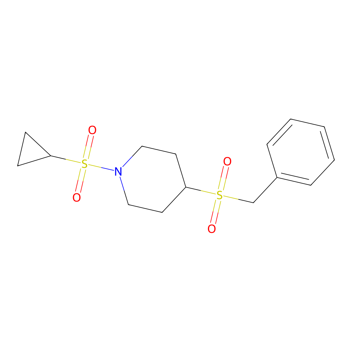 4-(Benzylsulfonyl)-1-(cyclopropylsulfonyl)piperidine molecular structure, CAS 2034227-51-3