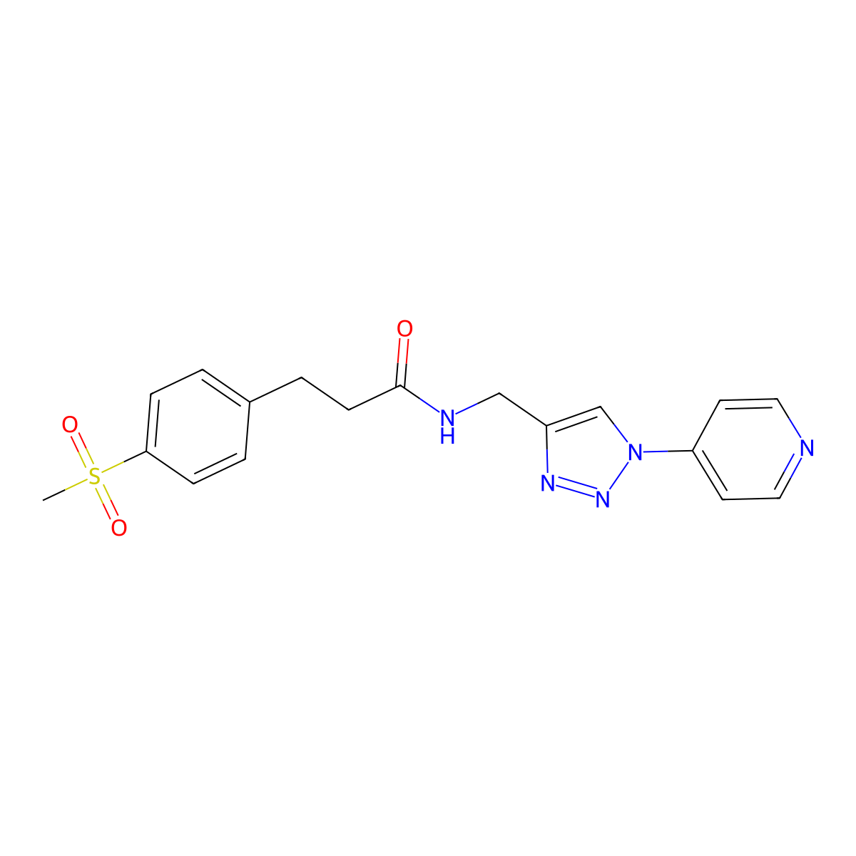 3-(4-(methylsulfonyl)phenyl)-N-((1-(pyridin-4-yl)-1H-1,2,3-triazol-4-yl)methyl)propanamide molecular structure, CAS 2034227-53-5