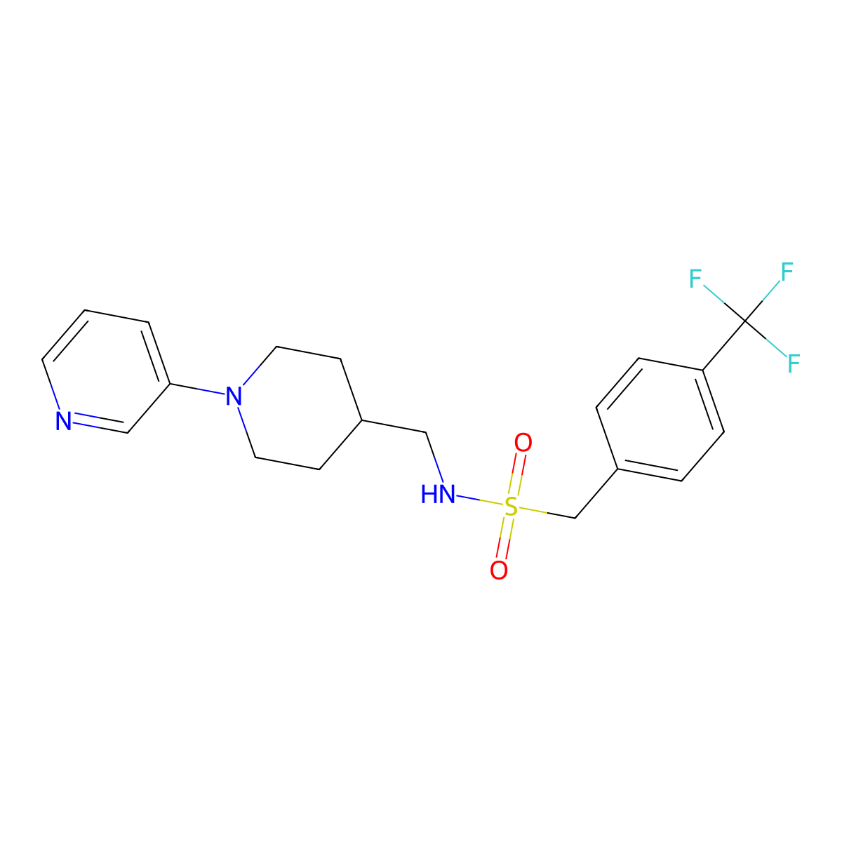 N-((1-(pyridin-3-yl)piperidin-4-yl)methyl)-1-(4-(trifluoromethyl)phenyl)methanesulfonamide molecular structure, CAS 2034227-54-6