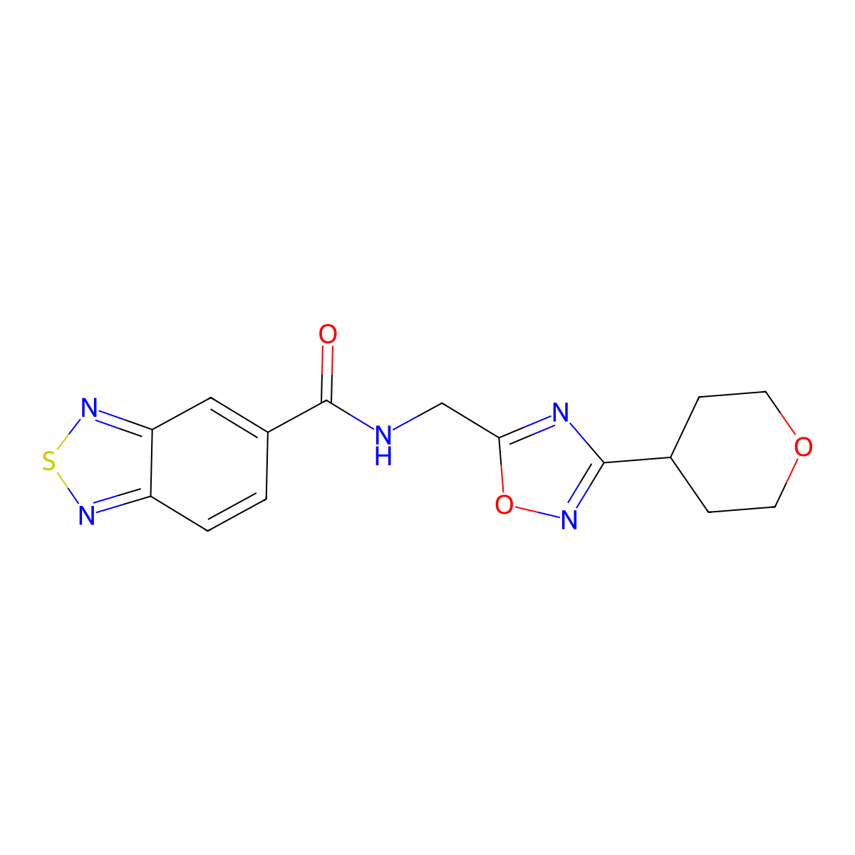 N-((3-(tetrahydro-2H-pyran-4-yl)-1,2,4-oxadiazol-5-yl)methyl)benzo[c][1,2,5]thiadiazole-5-carboxamide molecular structure, CAS 2034227-56-8