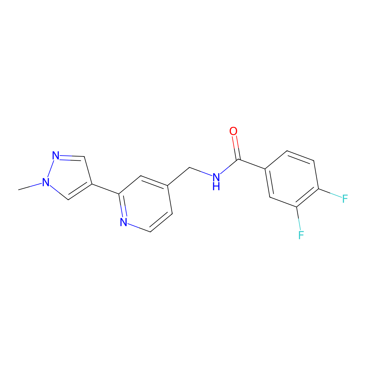 3,4-difluoro-N-((2-(1-methyl-1H-pyrazol-4-yl)pyridin-4-yl)methyl)benzamide molecular structure, CAS 2034227-69-3