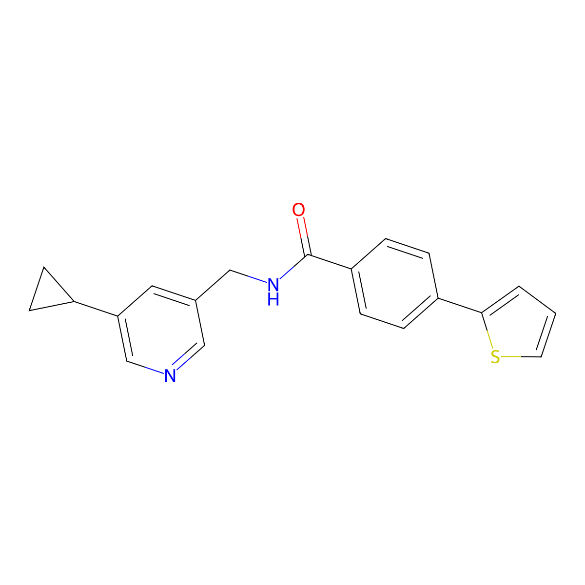 N-((5-cyclopropylpyridin-3-yl)methyl)-4-(thiophen-2-yl)benzamide molecular structure, CAS 2034227-71-7