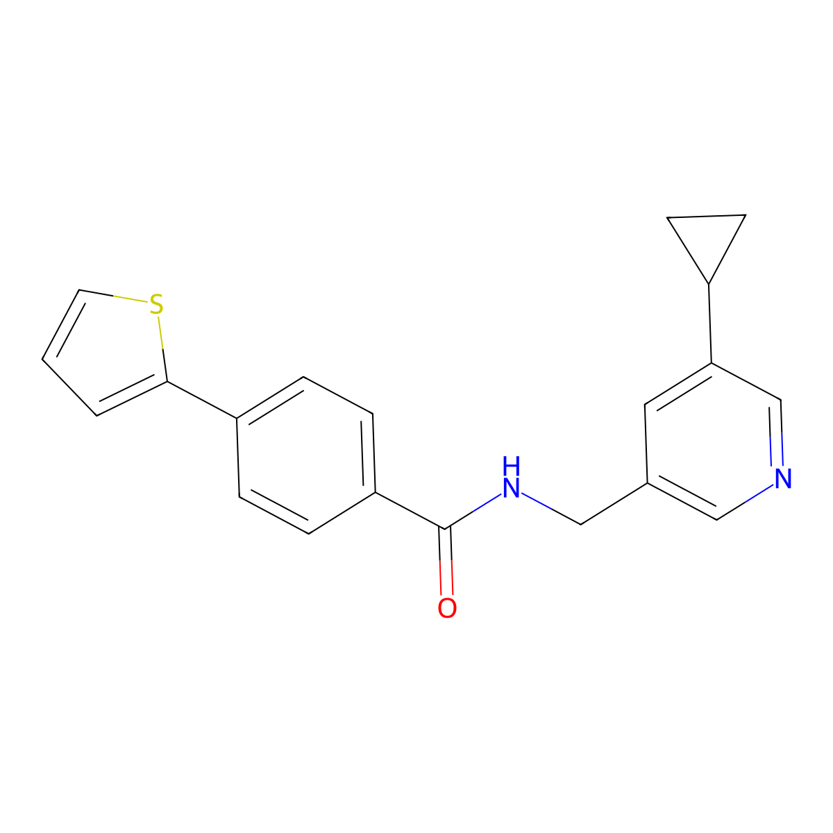 N-((5-cyclopropylpyridin-3-yl)methyl)-4-(thiophen-2-yl)benzamide molecular structure, CAS 2034227-71-7