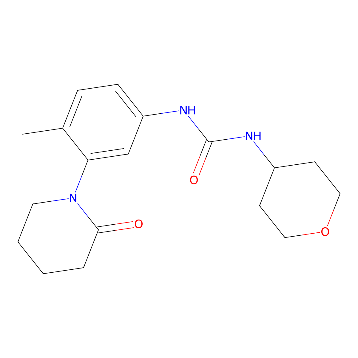 1-(4-methyl-3-(2-oxopiperidin-1-yl)phenyl)-3-(tetrahydro-2H-pyran-4-yl)urea molecular structure, CAS 2034227-78-4