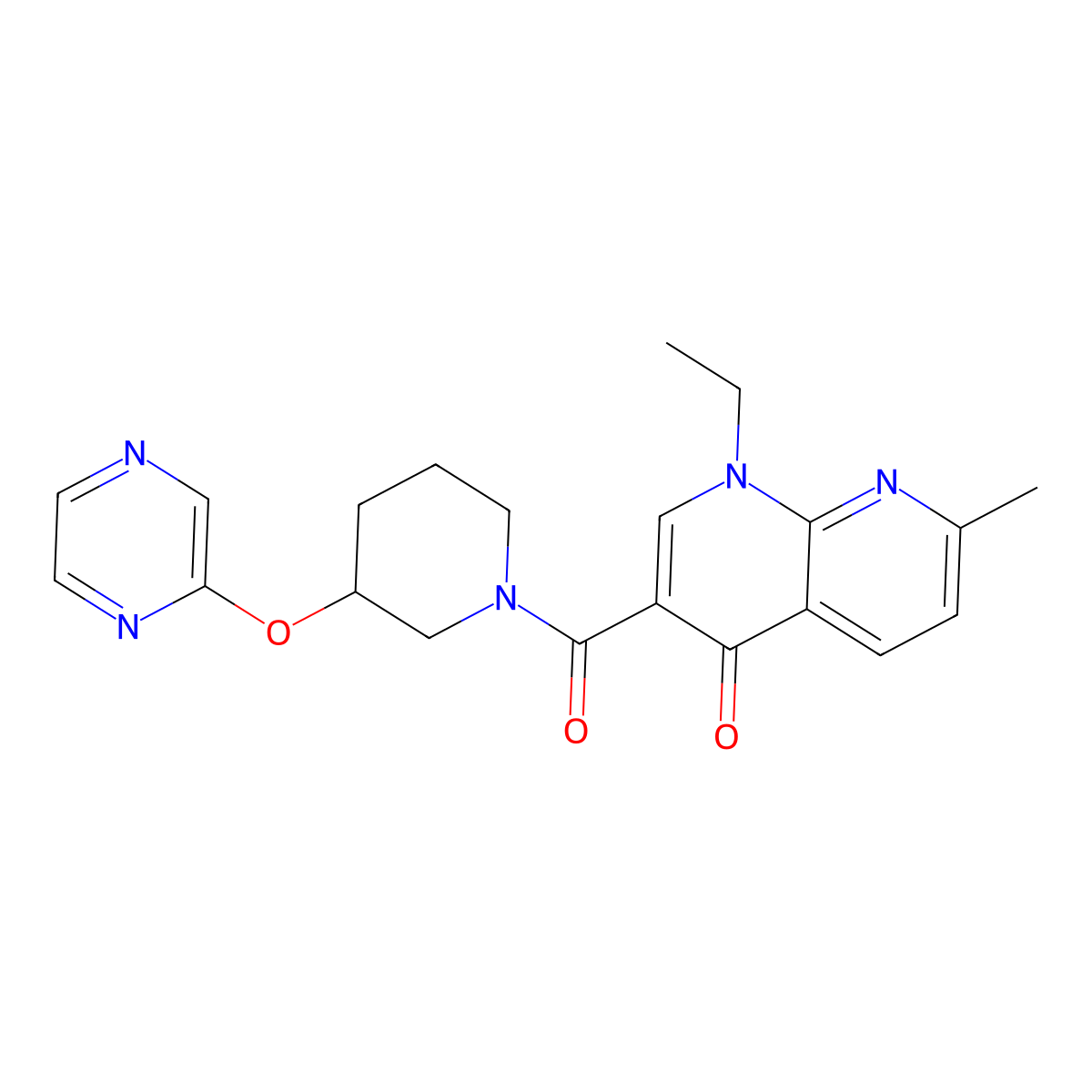 1-ethyl-7-methyl-3-(3-(pyrazin-2-yloxy)piperidine-1-carbonyl)-1,8-naphthyridin-4(1H)-one molecular structure, CAS 2034227-79-5