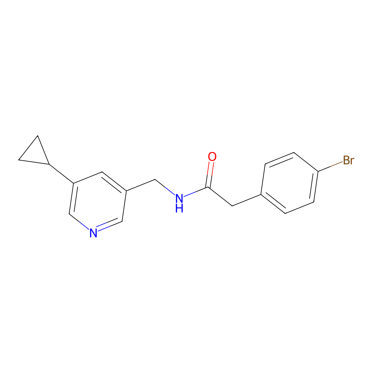 2-(4-bromophenyl)-N-[(5-cyclopropylpyridin-3-yl)methyl]acetamide molecular structure, CAS 2034227-84-2