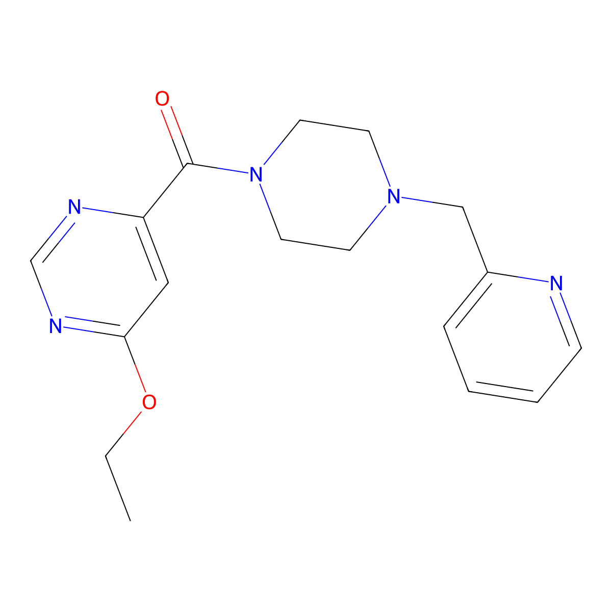 (6-Ethoxypyrimidin-4-yl)(4-(pyridin-2-ylmethyl)piperazin-1-yl)methanone molecular structure, CAS 2034227-85-3