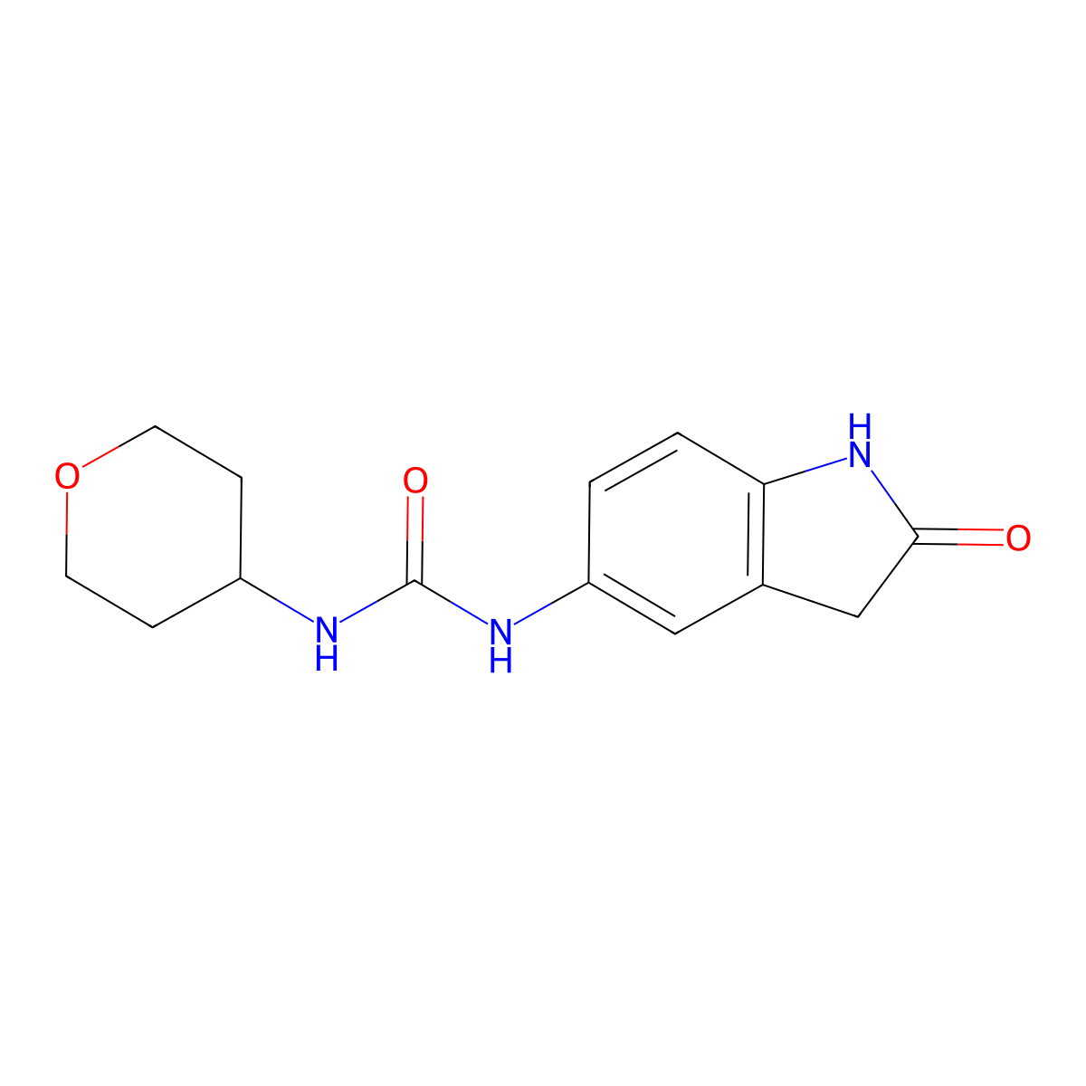 1-(2-oxoindolin-5-yl)-3-(tetrahydro-2H-pyran-4-yl)urea molecular structure, CAS 2034227-92-2