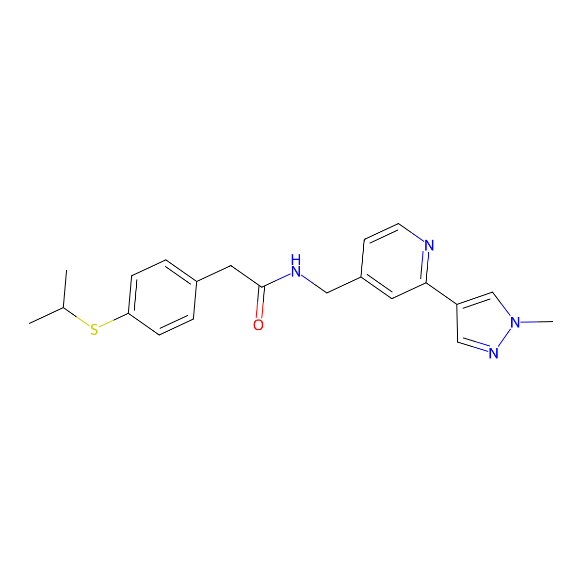 2-(4-(isopropylthio)phenyl)-N-((2-(1-methyl-1H-pyrazol-4-yl)pyridin-4-yl)methyl)acetamide molecular structure, CAS 2034227-94-4