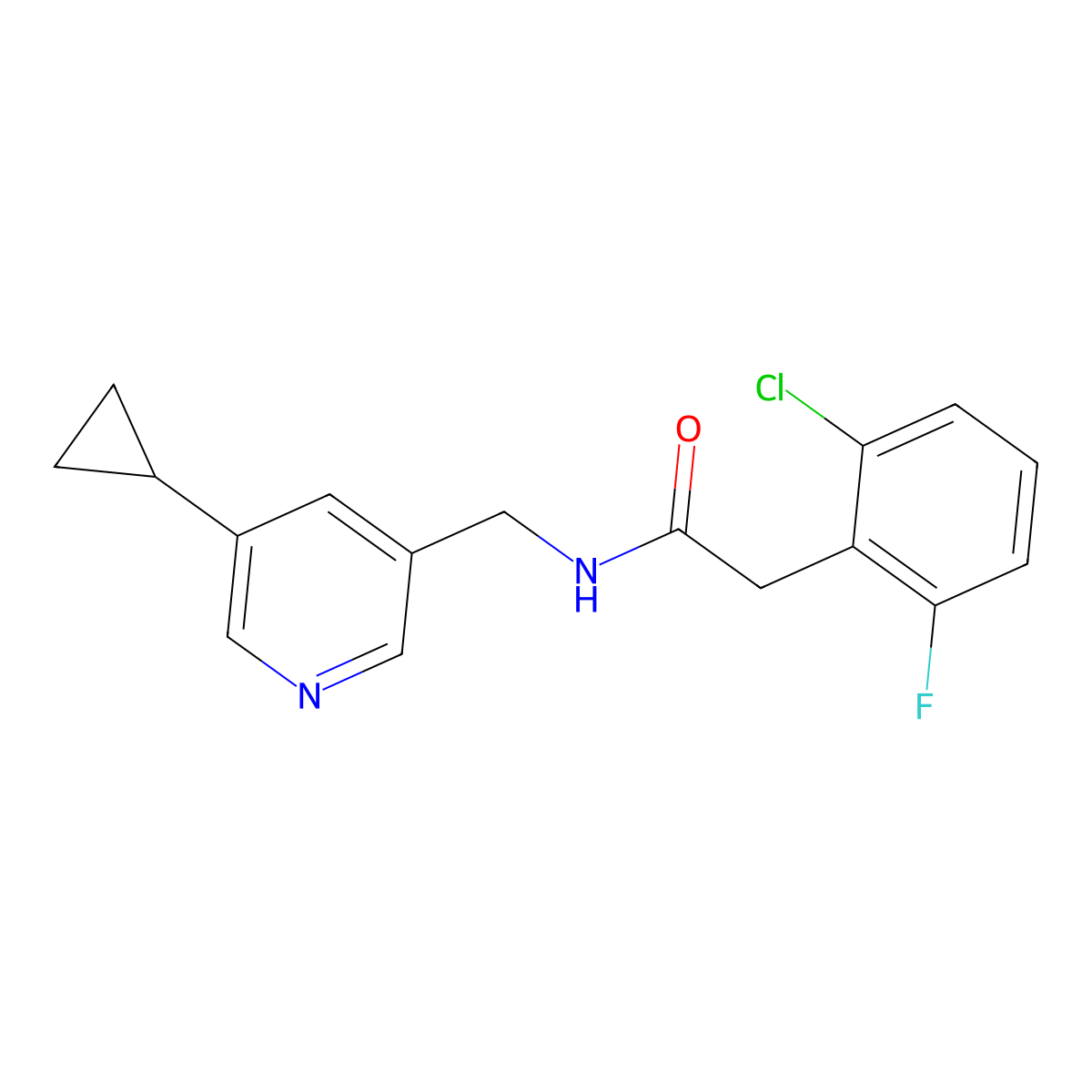 2-(2-chloro-6-fluorophenyl)-N-[(5-cyclopropylpyridin-3-yl)methyl]acetamide molecular structure, CAS 2034227-95-5
