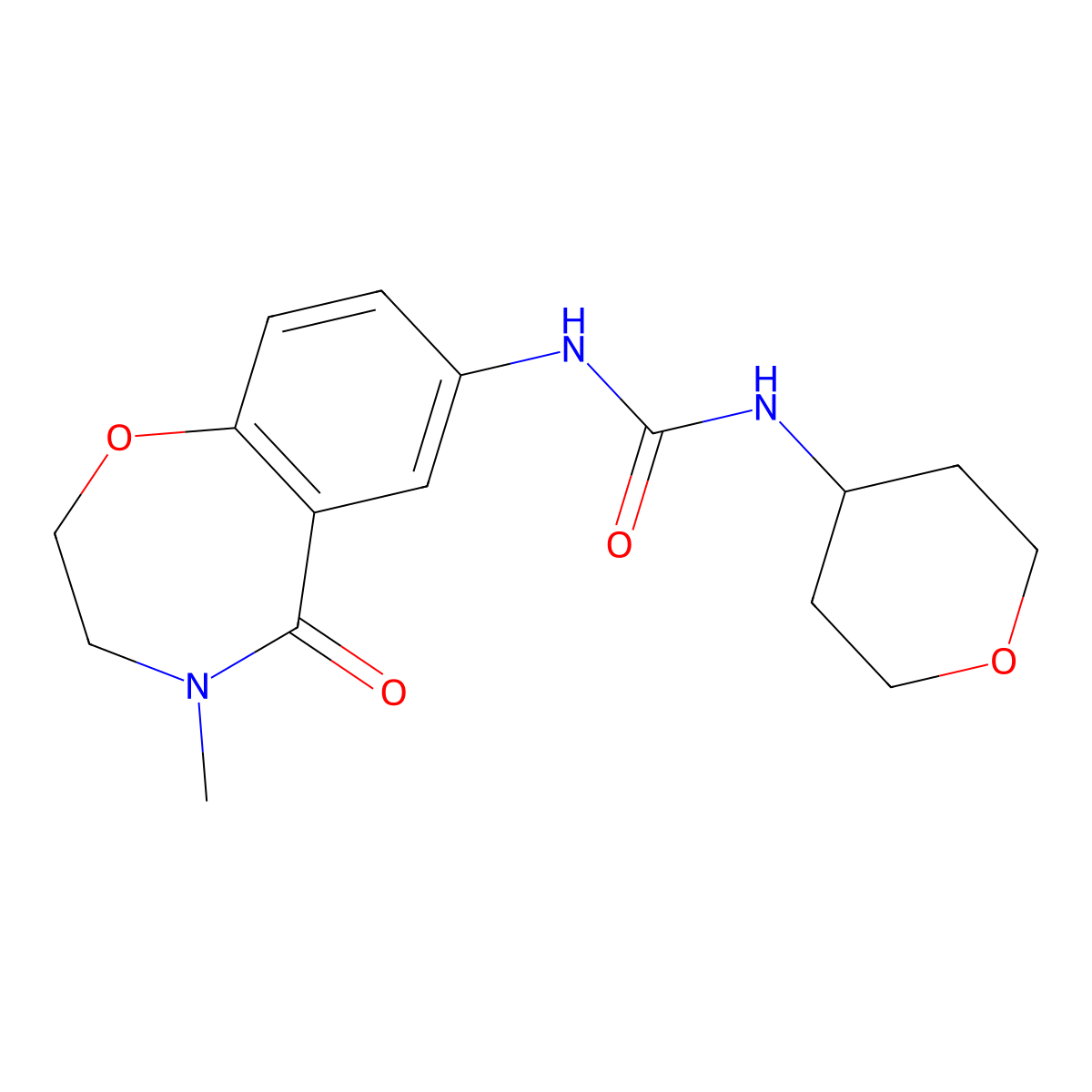 1-(4-methyl-5-oxo-2,3,4,5-tetrahydrobenzo[f][1,4]oxazepin-7-yl)-3-(tetrahydro-2H-pyran-4-yl)urea molecular structure, CAS 2034227-96-6